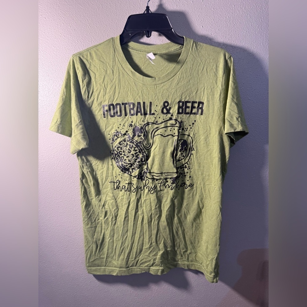 ‘Football & Beer, that’s why I’m here’ Green Graphic T-Shirt